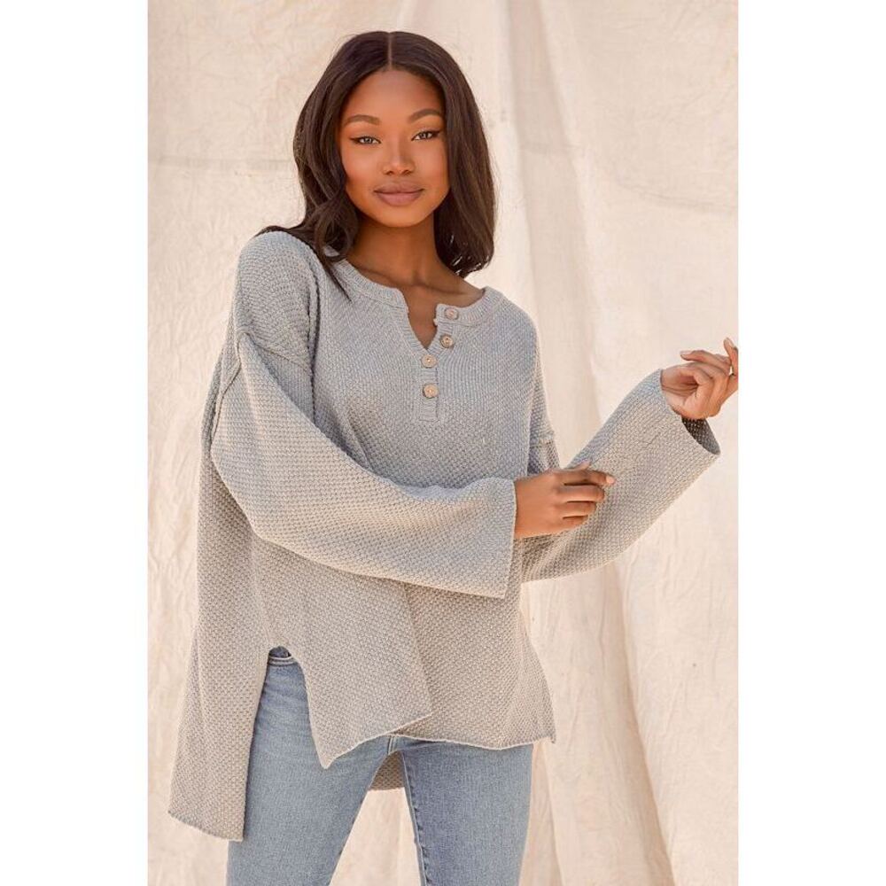 Lulus Cold Days Grey Knit Oversized Sweater Top - Size XS